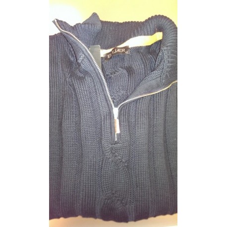 Bomuldspullover i ribstrik med lynlås krave fra Elkjær strik