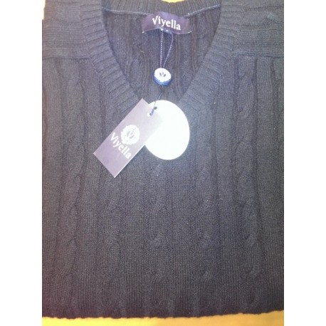 Viyella Lambswool Kabelstrik Sweater med V-hals - Klassisk strik fra England