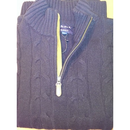 Kabelstrik Sweater med Zip-hals fra GANT