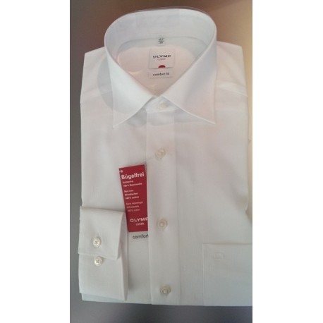 Klassisk hvid poplin skjorte med diskret satinstribe fra Olymp